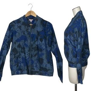 JUICY COUTURE sz X Small Bomber Jacket Lightweight Floral Pockets Blue